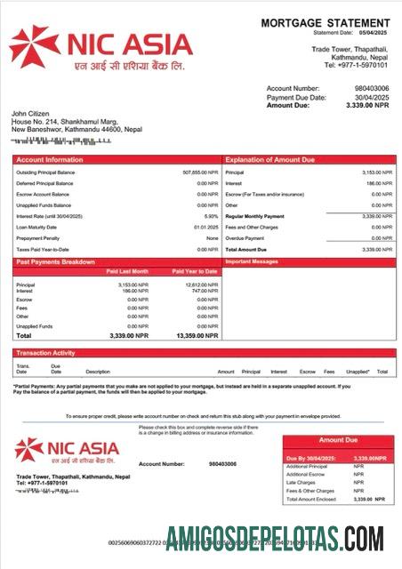 para download Modelo Word e PDF de declaração de hipoteca do Nepal NIC Asia Bank